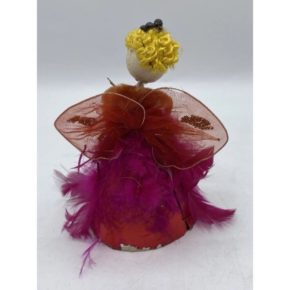 Vintage Feather Angel Hot Pink Christmas Holiday 5 " Cardboard Violin Kitsch MCM - Picture 3 of 16